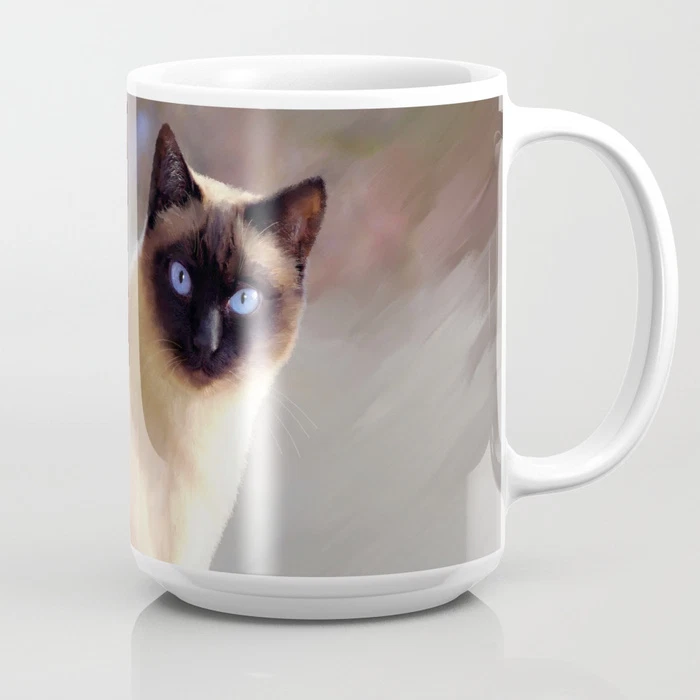 Taza de café taza 11 oz o 15 oz gato 613 marrón siamés arte L.Dumas Foto 4 de 4
