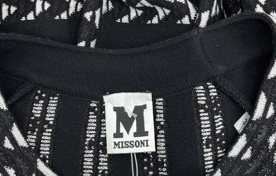 M Missoni Black Knit Short Sleeve Fit+Flare Dress w/ White Geometric Print sz 38 - Image 4 of 4