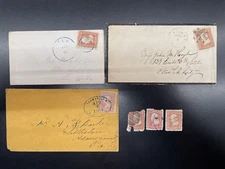 6-US Cover/Stamp Collection. All Unchecked 3 Cent Washington. 2-Blue Cancels.