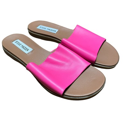 Steve Madden Kailey Slide Flat Sandals Womens Size 5 Bright Pink Leather |  eBay