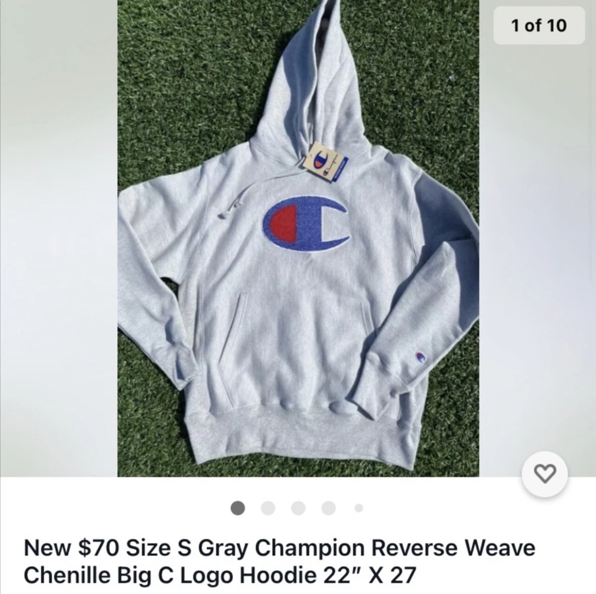 New $70 Size S Gray Champion Reverse Weave Chenille Big C Logo Hoodie 22A X  27 | eBay | Sweatshirts