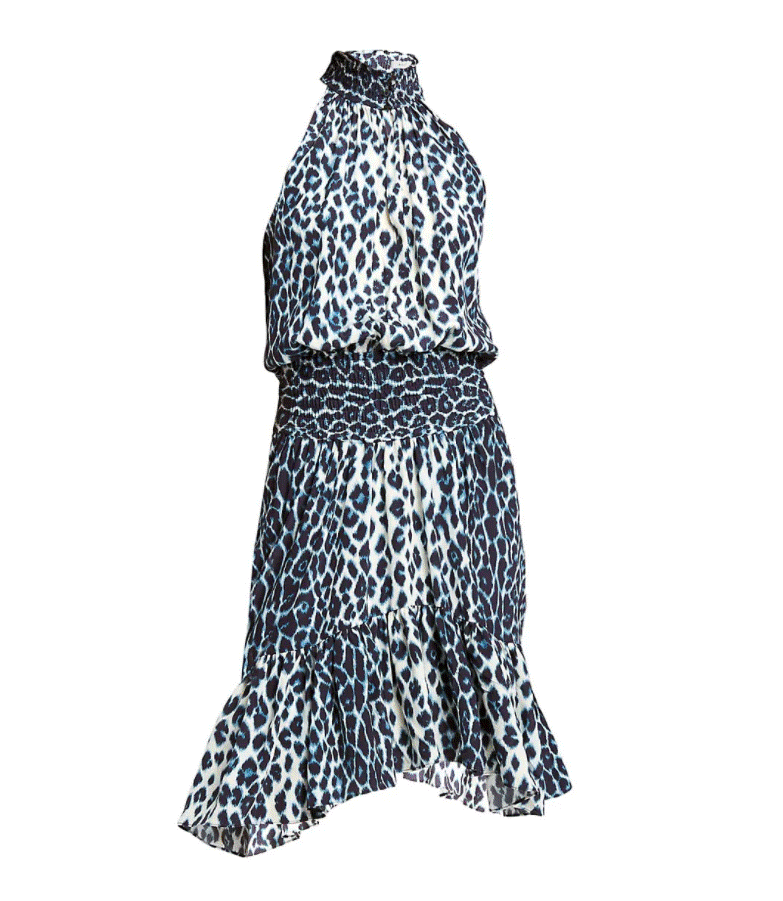alc blue leopard dress ALC Women's Blue Cheetah Print Dress Black & Blue - Size 4