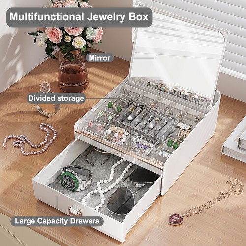 Jewelry Box Organizer with Mirror, 2 Tier Jewelry Stroage Case for Daily Use - Picture 11 of 11