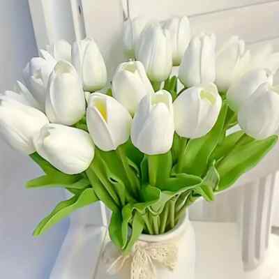 10x Künstliche Tulpen Real Touch Weiß   Wie Echt! Hochwertige Kunstblumen Deko