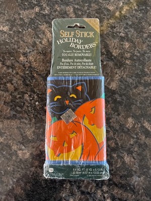 Vintage Borden Hallmark Self Stick Halloween Borders Black Cat Pumpkins NIP 15ft