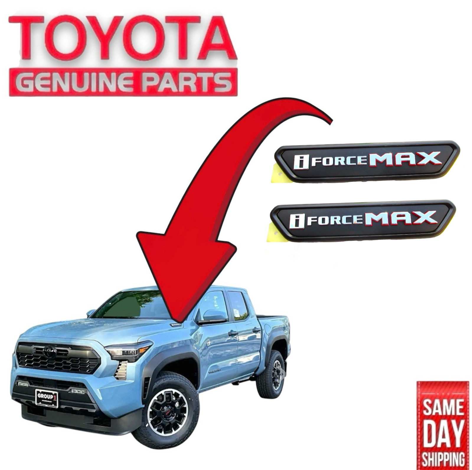 24 - 27 TOYOTA TACOMA FRONT LEFT + RIGHT HOOD I-FORCE MAX EMBLEM BADGE OEM NEW