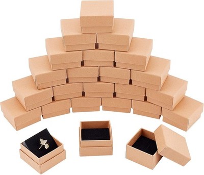 NBEADS 24 Stück Kraft Braune Square Karton Schmuck Ring Boxen Papier 5x5x3 cm