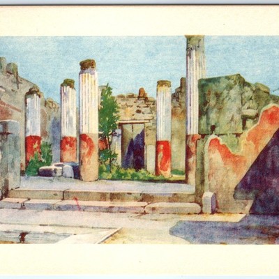 c1910s Postcard Pompei, Italy Casa di Tritolemo Ancient Roman Ruins Columns A368