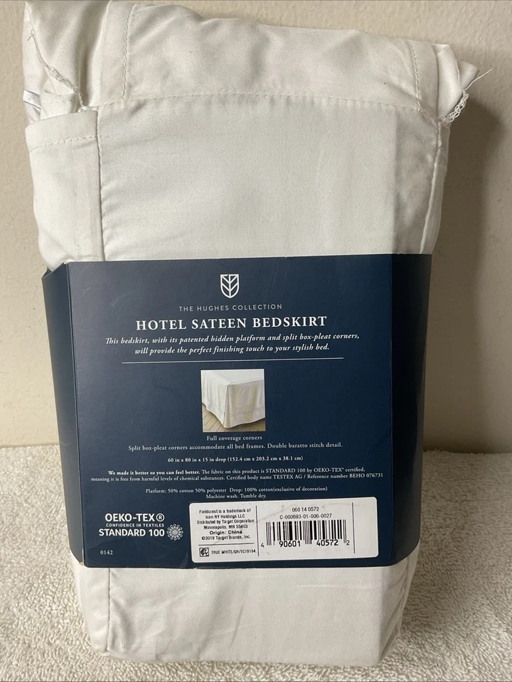 "Falda de cama de satén Fieldcrest Queen Hotel 15"" algodón gota blanca"  Foto 4 de 4