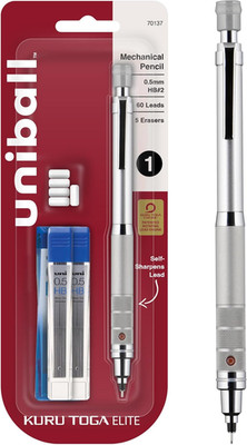 Uniball Kuru Toga Elite Mechanical Pencil Starter Kit with Silver Barrel and 0.5