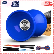 Pro Triple Bearing Diabolo Medium Size 5” Blue Chinese Yoyo Toy with 2 Pair C...