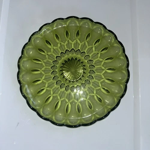 Vintage HTF Anchor Hocking FAIRFIELD Olive Green Snack Plate MCM *MINT