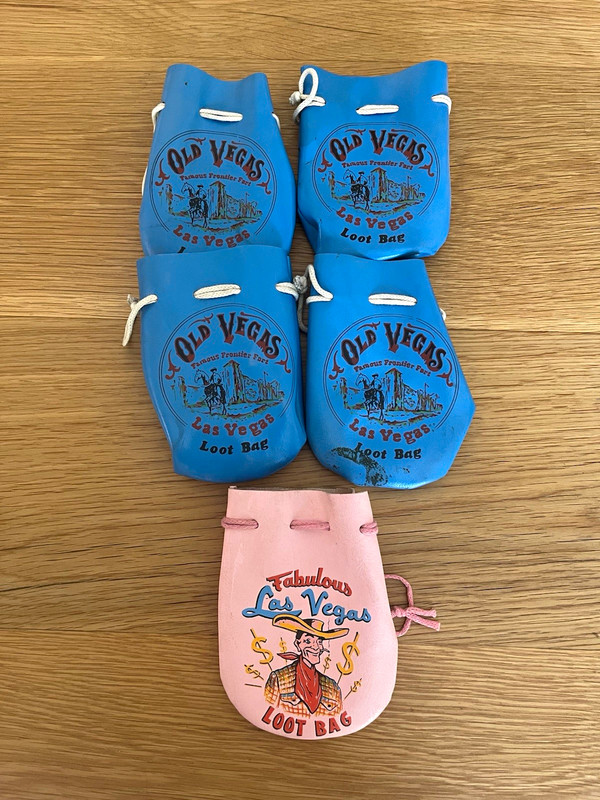 Old Vegas Las Vegas Casino Loot Bag Drawstring Pouches Lot of 5 (4 Blue, 1 Pink)