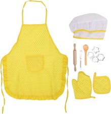 Girls Toddler Aprons, Chef's Hats, Gloves, 11pcs DIY Kid Cooking Baking Set Kit
