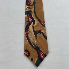 The Sharper Image USA Silk Tie Vtg 90s Necktie Abstract MCM Swirl Tan 3.8x57