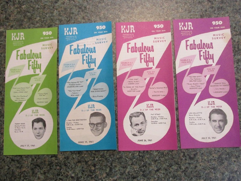 4 DIFF 1961 KJR FABULOUS FIFTY MUSIC SURVEY PROGRAMS-PAT O'DAY COVER & BEETHOVEN