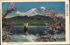 Mount Fuji Lake Kawaguchi vintage postcard c968