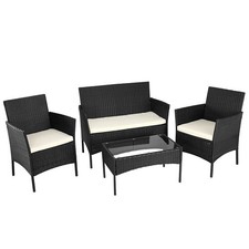 Set Salotto Completo Divano Poltrone Tavolino in Rattan Arredo Giardino Nero