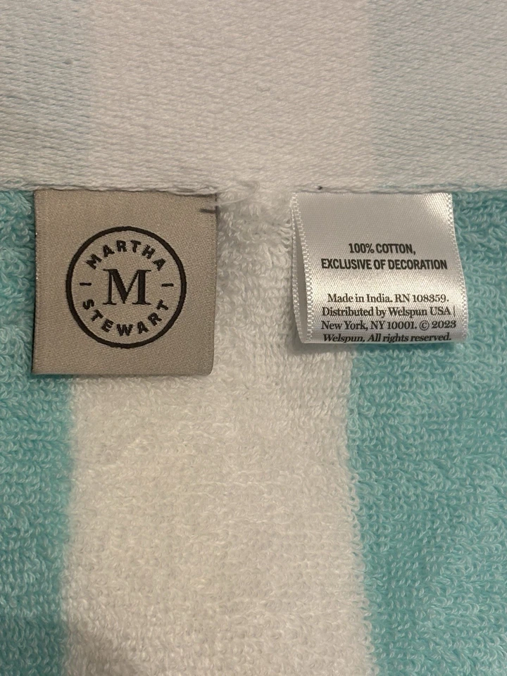 MARTHA STEWART 海滩毛巾椅盖蓝绿色白色条纹 30 英寸 X 72 英寸 ~ 全新带标签 ~ — 第 2/3 张图片