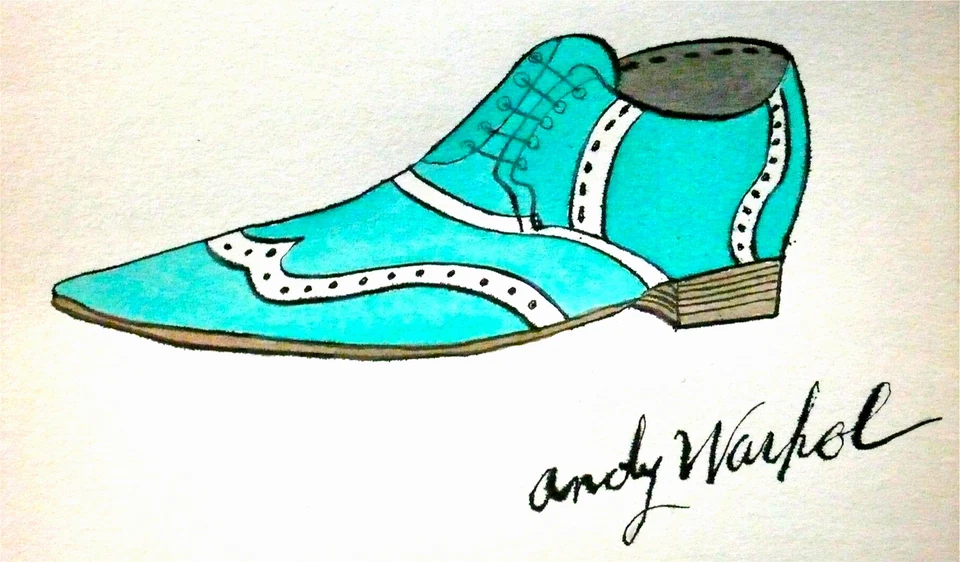 ANDY WARHOL - UN ZAPATO FIRMADO AÑOS 50 ACUARELA PINTURA ILUSTRACIÓN, ARTE POP, ANTIGUO Foto 2 de 4