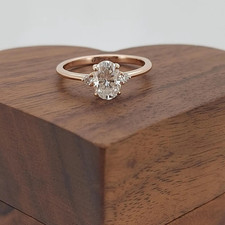 3 Carat Oval Cut Three Stone Prong Setting Moissanite Engagement Ring | 14K Gold