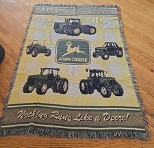 Vintage John Deere Tractor Throw Blanket 66&rdquo; X 46&rdquo;Plaid Decor Collectible 1/94