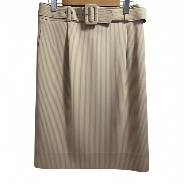 Cue Utility Midi Pinstripe Skirt Size AU14 Beige Belt Pockets EUC Corporate Wear