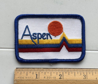 Aspen Colorado Skiing Ski Area Mountain Stripes Blue White Iron-on Patch Badge