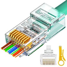 RJ45 Cat6 Cat5e Pass Through Connectors 100 Packs Gold Plated 3 Prong 8P8C Mo...
