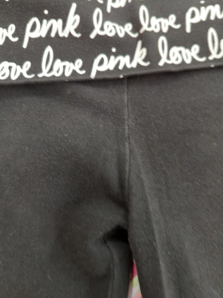 Pantalones de yoga Victoria's Secret vintage años 2010 rosa cintura plegable negros S Y2k Foto 2 de 4