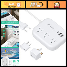 Universal Travel Plug Adapter with 3 USB Ports, EU/UK/US Power Strip, 3FT Cord