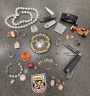 Junk Drawer Costume Jewelry .925 Vintage Pins Rings, Bracelets Mixed Lot