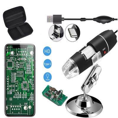 USB Mikroskop 40-1000X mit Tragetasche 8 LEDs Metall Basis