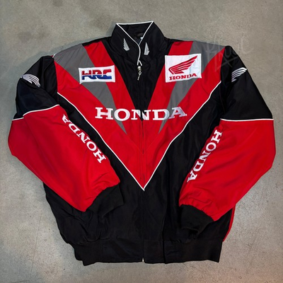 #ad Vintage Honda Racing Windbreaker Jacket Red Black Grey Taxfree Shipping $126.70
