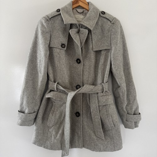 Banana Republic Women's Coat Size Large Gray Belted Wool Button Up Peacoat