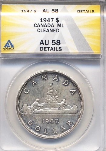 Very Nice 1947 Canada Maple Leaf Silver One Dollar Certified AU58 Details