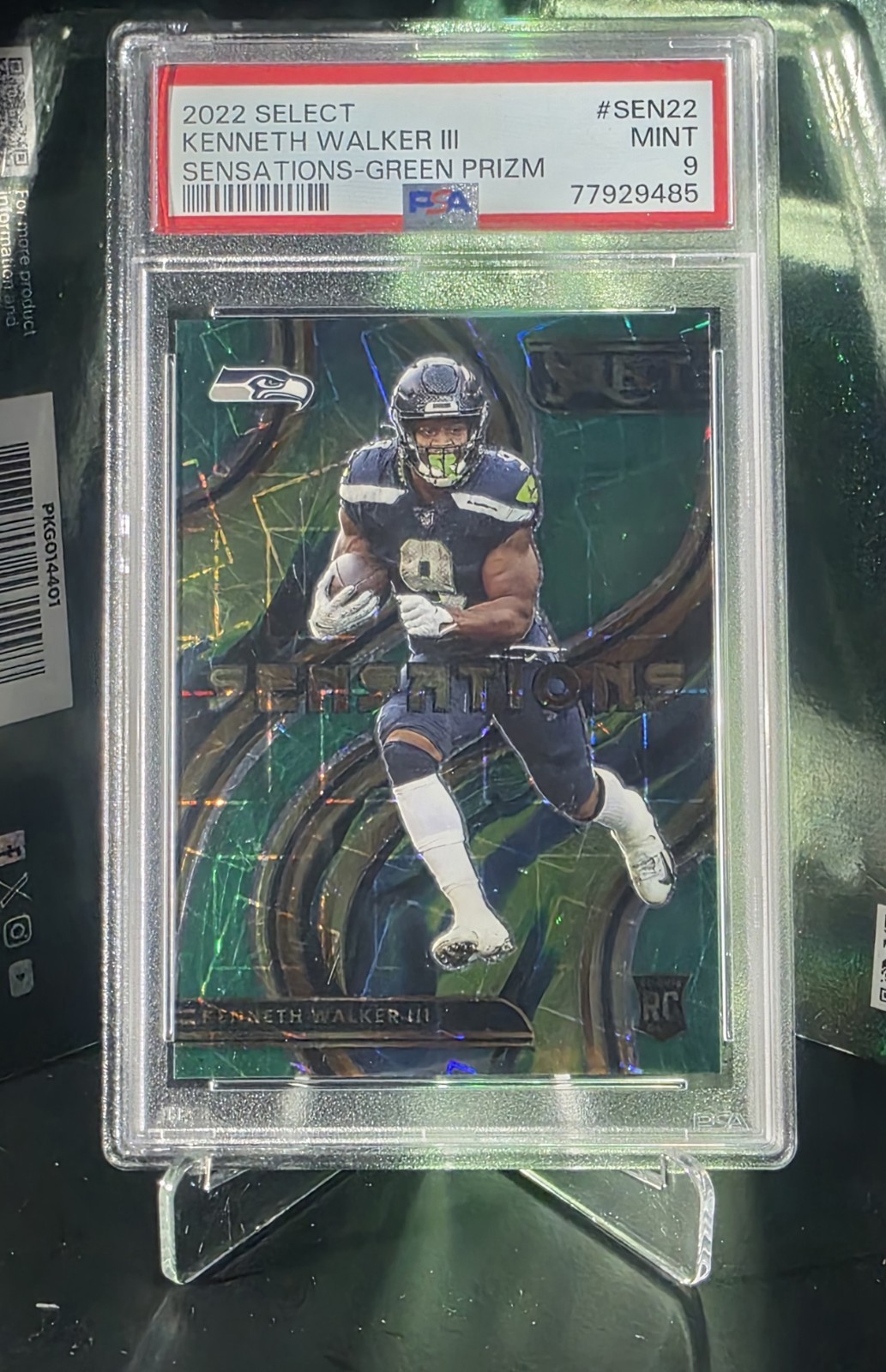 2022 Panini Select - Sensations Kenneth Walker III #SEN-22 Green Prizm /5 (RC)