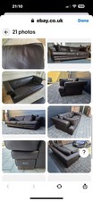 2x Oversized Leather Sofa’s with Chair and Oversize Footstool Dark Brown New UK