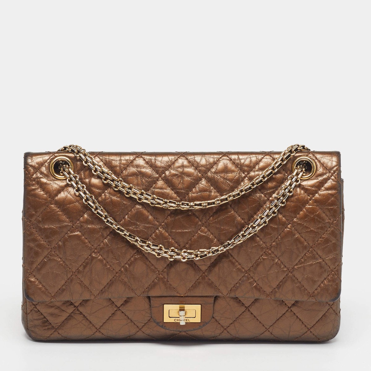CHANEL 財布 Chanel Reissue 2.55 226 Metallic Brown Quilted Aged Leather Flap
