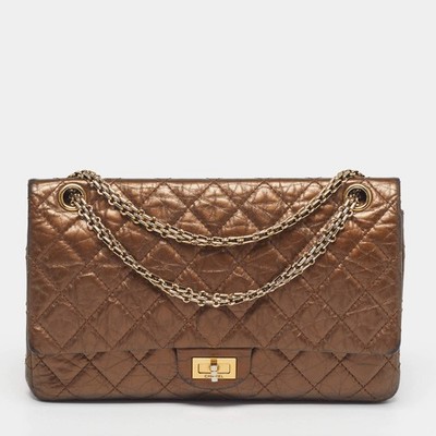 Chanel Reissue 2.55 226 Metallic Brown Quilted Aged Leather Flap