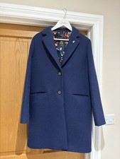 Joules Ladies UK 12 Walton Crombie Wool Blend Coat - French Navy Blue 