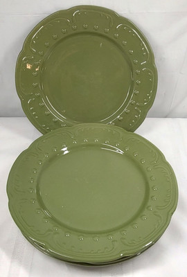 Candice Collection Dinner Plates Elegant Dining Avocado Green Embossed Lot of 4