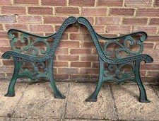Vintage Cast Iron Garden Bench Ends Green Reclaimed Project Patio Furniture