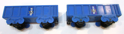 Pair Durham Industries Japan 5.5'' Blue Plastic Train Open Gondola Railroad Cars