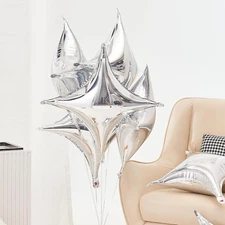 Silver Four Star Foil Balloon, 10Pcs Big Mylar Helium Balloons for Birthday Part