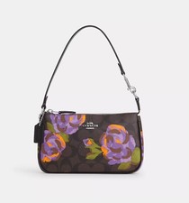 Coach Nolita 19 In Signature Canvas With Rose Print Silver/Brown/Iris Multi