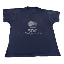 Vtg T Shirt Large Screen Stars 80s Single Stitch Blue AT&T Phone TeleCom Globe d