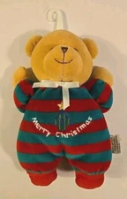 Soft Dreams Merry Christmas Teddy Bear Rattle Plush Red Green Stripe Tree 