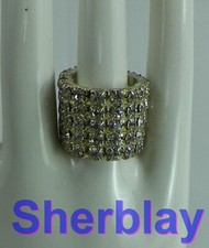Costume Jewelry Rhinestone Silver Tone Wide Stretch Ring