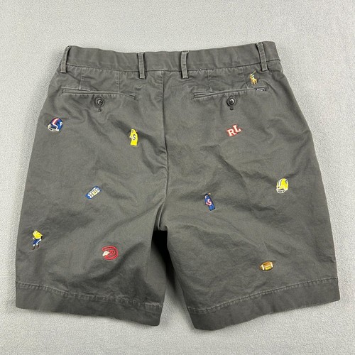 Polo Ralph Lauren Shorts Mens 33 Gray Embroidered Football Flat Front Chino - Picture 6 of 10